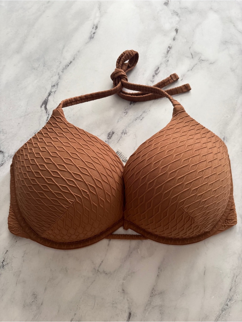 Victoria's Secret Swim Bikini Top Bombshell +2 Cups Push Up Textured Brown 34DD